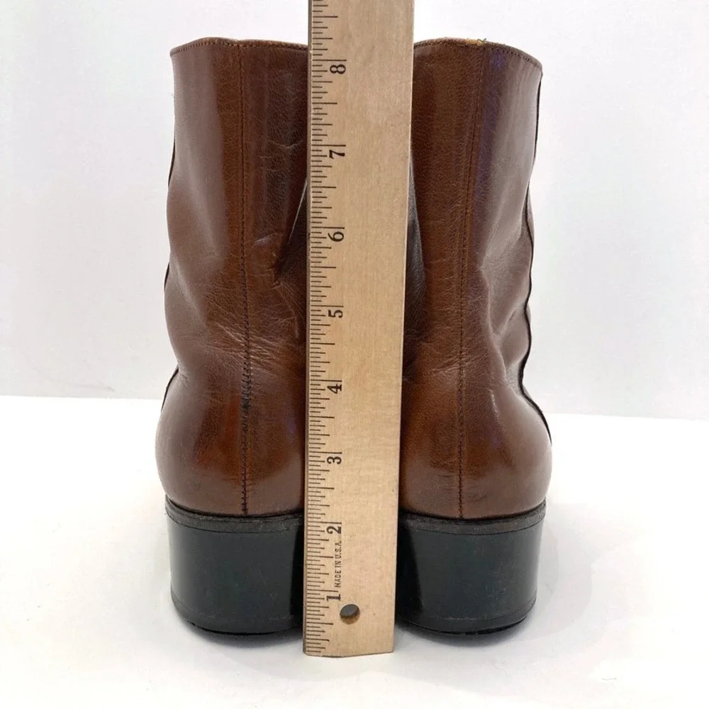Vtg Florsheim Brown Leather Boots Mens 8.5 D 3215 Side Zip Beatle Moto Retro